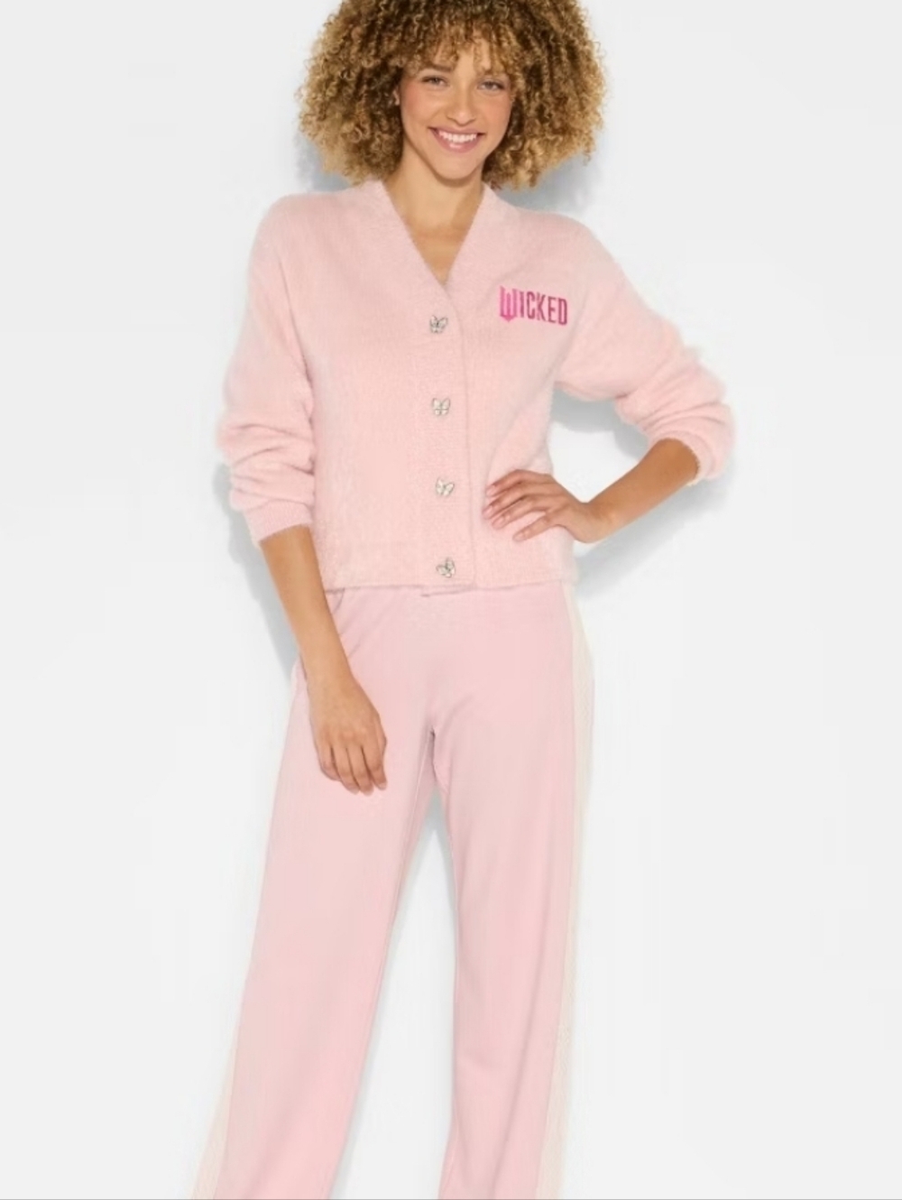Wicked x Katie Kime Embroidered Pink Cardigan & Pants Set XL/L